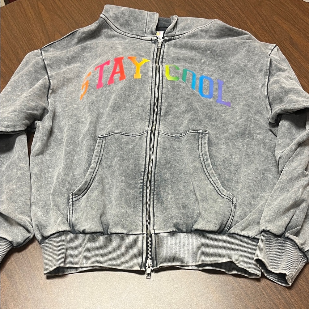 Stay Cool Arch Zip Logo Hoodie‎ (Charcoal Wash), size medium